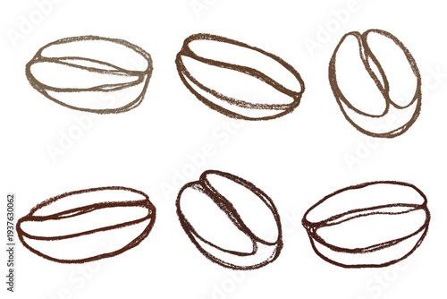 Set of hand drawn fresh roasted coffee bean Arabica robusta seed doodle Single element for design print packaging label decor