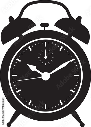 Alarm clock icon silhouette vector with white background, 