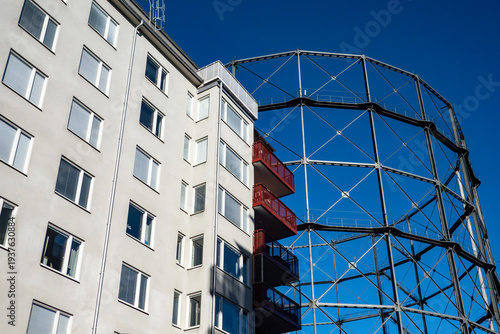 Canvas Print Stockholm, Sweden The landmark and historical Gasverket gas towers in the Norra Djurgarden district
