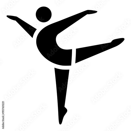 Ballet dancer pose icon symbolizing dance workout, flexibility training, and performing arts activity.