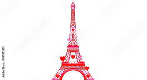 Pink Eiffel Tower with Hearts Illustration - Romantic Paris Landmark