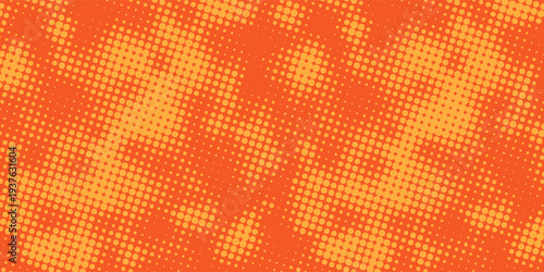 Vibrant orange abstract background with classic halftone dot pattern.