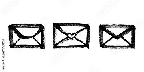 Set of hand drawn envelope with letter inside Mail and correspondence doodle Love, communication, invitation Single element for design, print, decor