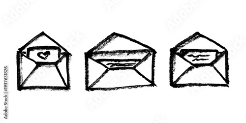 Set of hand drawn envelope with letter inside Mail and correspondence doodle Love, communication, invitation Single element for design, print, decor