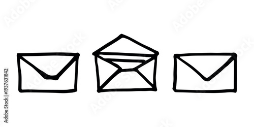 Set of hand drawn envelope with letter inside Mail and correspondence doodle Love, communication, invitation Single element for design, print, decor