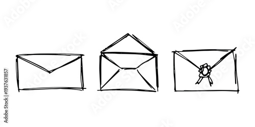 Set of hand drawn envelope with letter inside Mail and correspondence doodle Love, communication, invitation Single element for design, print, decor