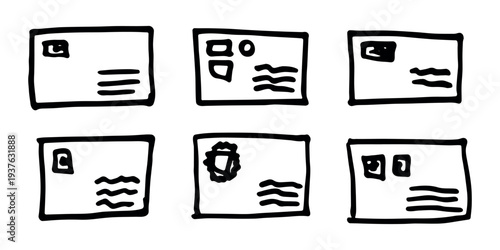 Set of hand drawn envelope with letter inside Mail and correspondence doodle Love, communication, invitation Single element for design, print, decor