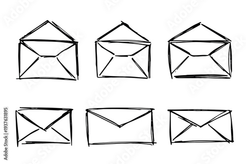 Set of hand drawn envelope with letter inside Mail and correspondence doodle Love, communication, invitation Single element for design, print, decor