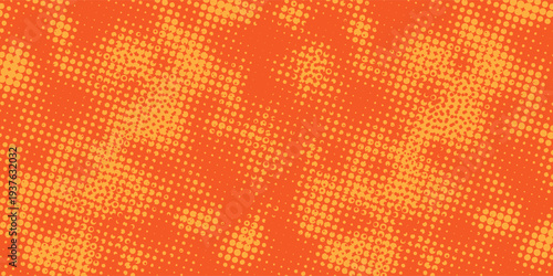 Vibrant orange abstract background with classic halftone dot pattern.
