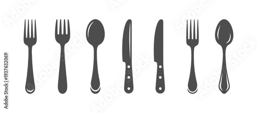 Fork, knife, and spoon colorful glyph icon for tableware and kitchen equipment. Vector graphic isolated on white.