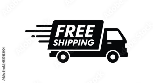 Minimalist vector graphic illustration of a fast free shipping delivery truck design for modern e-commerce promotions.