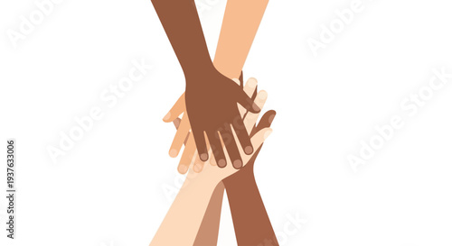 Diverse hands stacked together symbolizing unity equality and teamwork for diversity and inclusion concept