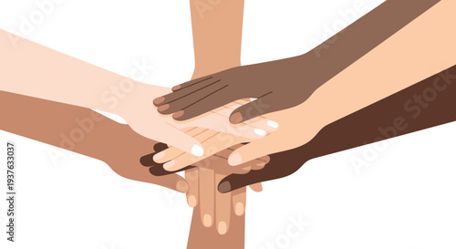 Stacked diverse hands showing teamwork unity and inclusion concept for diversity and community support