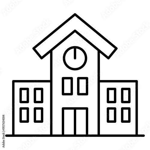 School Building with Clock Tower Minimalist Line Art