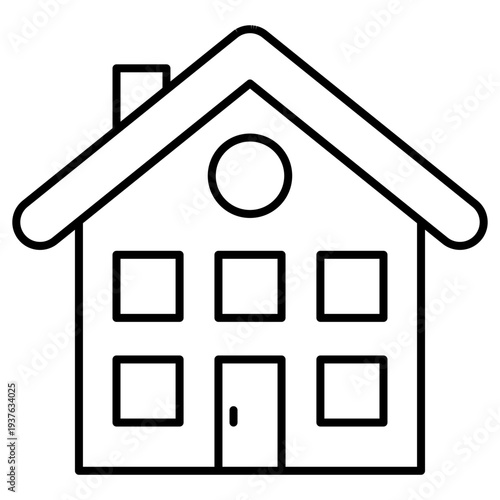 Two Story Residential House Minimalist Line Art Icon