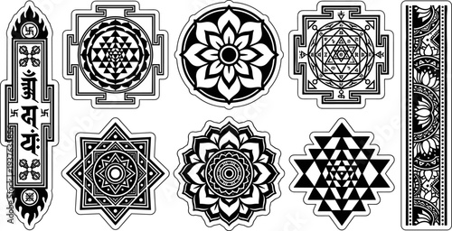 Sacred geometry mandalas and spiritual yantra symbols collection vector illustration isolated on white