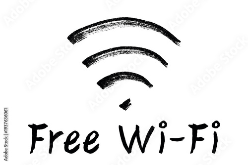 Hand drawn free wifi spot zone sign Public wi-fi area sign Wireless internet clipart in doodle style Single element for print, web, design, decor 3G, 4G, 5G, 6G, IoT