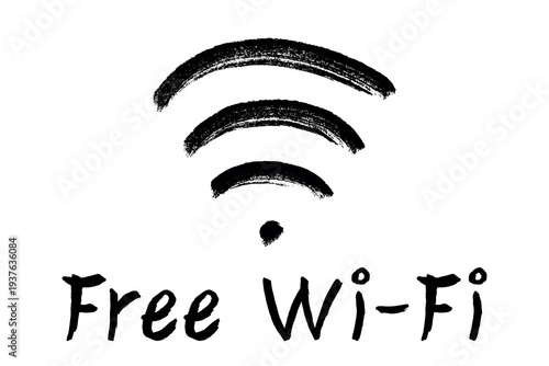 Hand drawn free wifi spot zone sign Public wi-fi area sign Wireless internet clipart in doodle style Single element for print, web, design, decor 3G, 4G, 5G, 6G, IoT