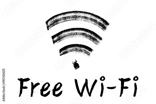 Hand drawn free wifi spot zone sign Public wi-fi area sign Wireless internet clipart in doodle style Single element for print, web, design, decor 3G, 4G, 5G, 6G, IoT
