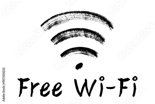 Hand drawn free wifi spot zone sign Public wi-fi area sign Wireless internet clipart in doodle style Single element for print, web, design, decor 3G, 4G, 5G, 6G, IoT