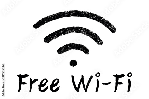 Hand drawn free wifi spot zone sign Public wi-fi area sign Wireless internet clipart in doodle style Single element for print, web, design, decor 3G, 4G, 5G, 6G, IoT