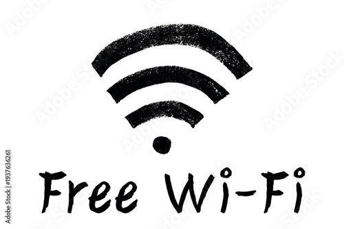 Hand drawn free wifi spot zone sign Public wi-fi area sign Wireless internet clipart in doodle style Single element for print, web, design, decor 3G, 4G, 5G, 6G, IoT