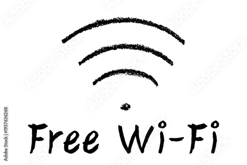 Hand drawn free wifi spot zone sign Public wi-fi area sign Wireless internet clipart in doodle style Single element for print, web, design, decor 3G, 4G, 5G, 6G, IoT