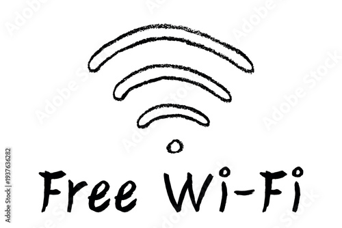Hand drawn free wifi spot zone sign Public wi-fi area sign Wireless internet clipart in doodle style Single element for print, web, design, decor 3G, 4G, 5G, 6G, IoT