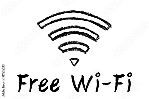 Hand drawn free wifi spot zone sign Public wi-fi area sign Wireless internet clipart in doodle style Single element for print, web, design, decor 3G, 4G, 5G, 6G, IoT