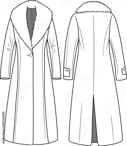 overcoat, fashion, vector, sketch, technical, clothing, apparel, outerwear, winter, elegant, tailored, garment, illustration, luxury, style