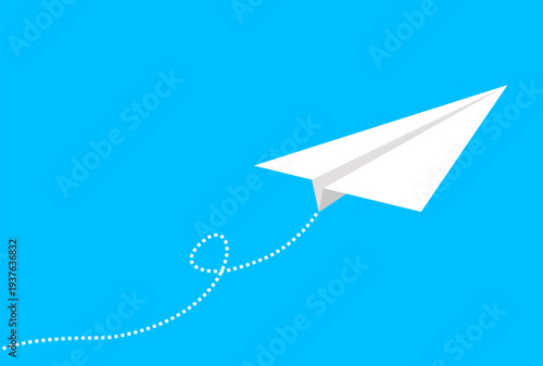 Paper plane flying in vector flat style for business growth, innovative unique dream concept paper rocket isolated illustration.