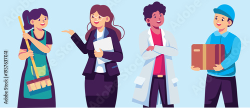 Business Group Standing and Talking – Corporate Team Communication Vector Design