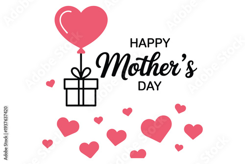 Happy mother's day greeting card with hearts and balloon