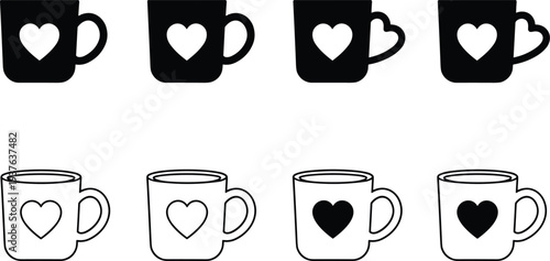 Black and white coffee mugs with heart black and white hearts love
