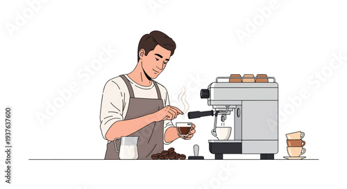 Professional Barista Making Fresh Coffee at Cafe Counter
