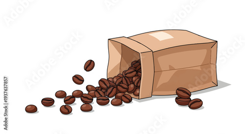 Coffee Bean Bag Spilling Roasted Coffee Beans