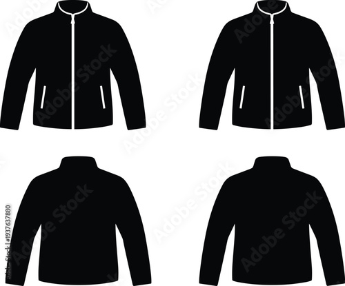 Black jacket silhouettes with white outlines zip-up jacket long sleeves