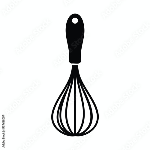 Minimalist Black and White Handheld Whisk Icon for Culinary and Kitchen Design