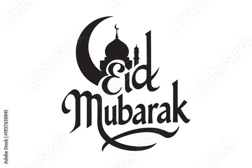 Eid Mubarak stylets typography  black silhouette vector style illustration on white background