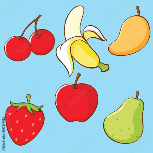 Fresh Fruit Set – Apple Banana Cherry Strawberry Mango Pear Vector