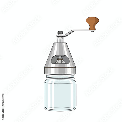Modern Manual Coffee Grinder with Hand Crank and Glass Container