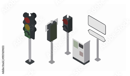Isometric Boulevard Traffic Light Street Infrastructure Vector