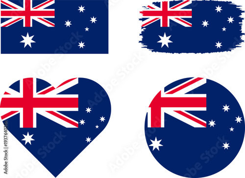 Heart and Circle Shapes with The national flag of Australia, Australia flag on transparent Background