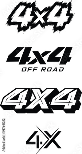 4x4 text design, off road typography, rugged brush style, bold angular font, blocky outlined lettering, modern diagonal slash, vector illustration