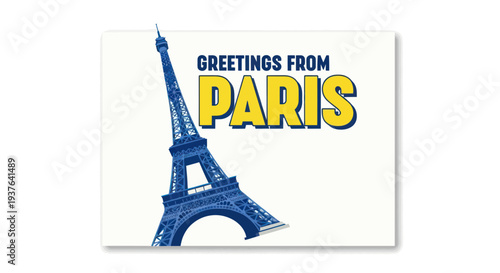 Eiffel Tower Greetings From Paris Vintage Retro Style Postcard