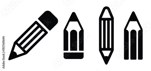 Pencil Icons Solid Glyph and Outline Vector Set, Pencil Vector Icon, Solid and Outline Pencil Icon, Black Writing Tool Symbol, Pencil Writing Tool Vector Icon Bundle