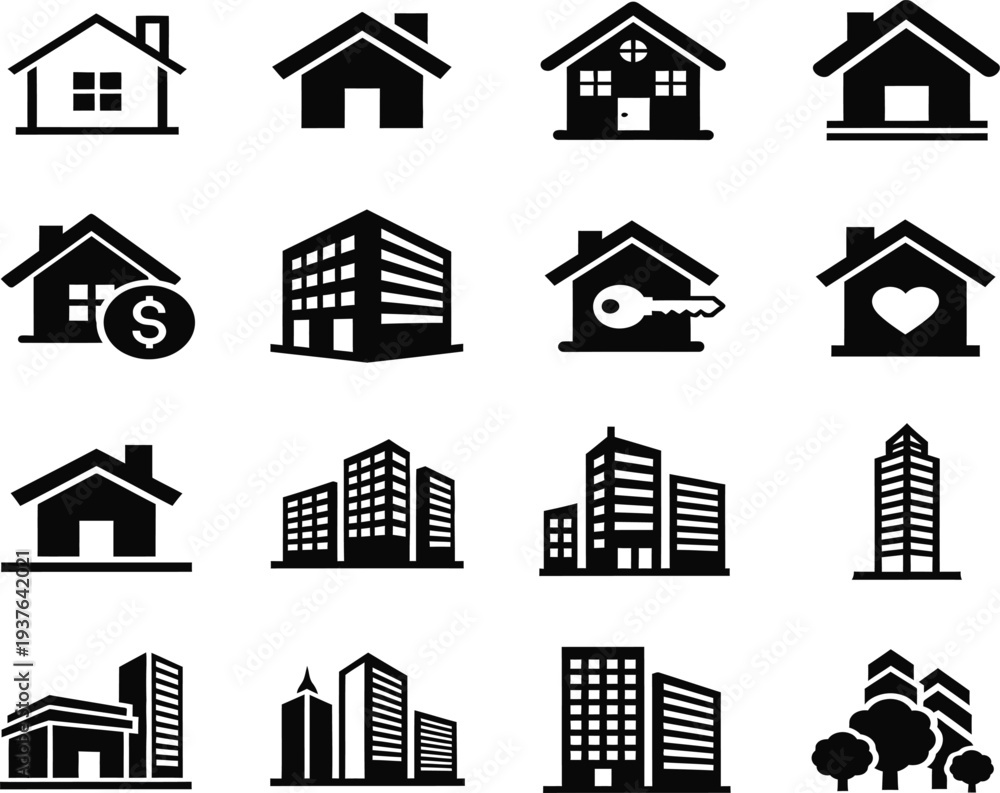 Obraz premium Modern Real Estate and City Building Icons Set for Architecture and Property Business