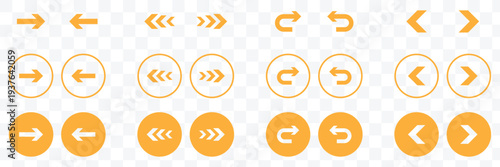 Arrow buttons icon set. Website slider navigation symbols. Next and previous rounded buttons for app. Web interface arrow buttons. Collection different arrows sign. eps 10