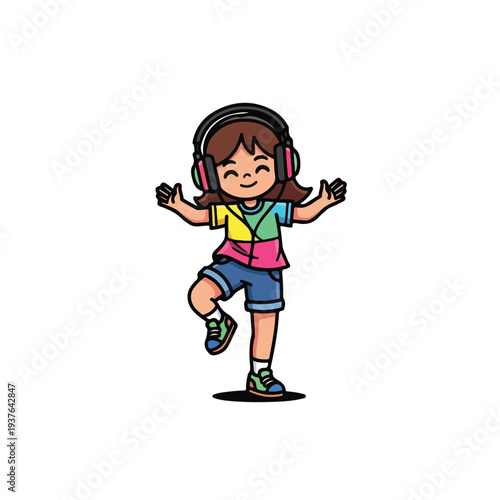 Happy Girl Dancing with Headphones On Happy Expression