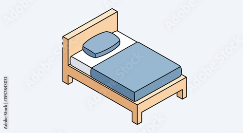 Simple illustration of a bed with a blue mattress and pillow.